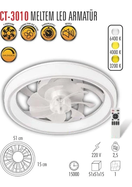 CT-3010 Ledli Tavan Vantilatörü - Görsel 2