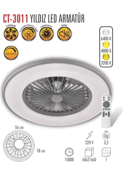 CT-3011 Ledli Tavan Vantilatörü - Görsel 2